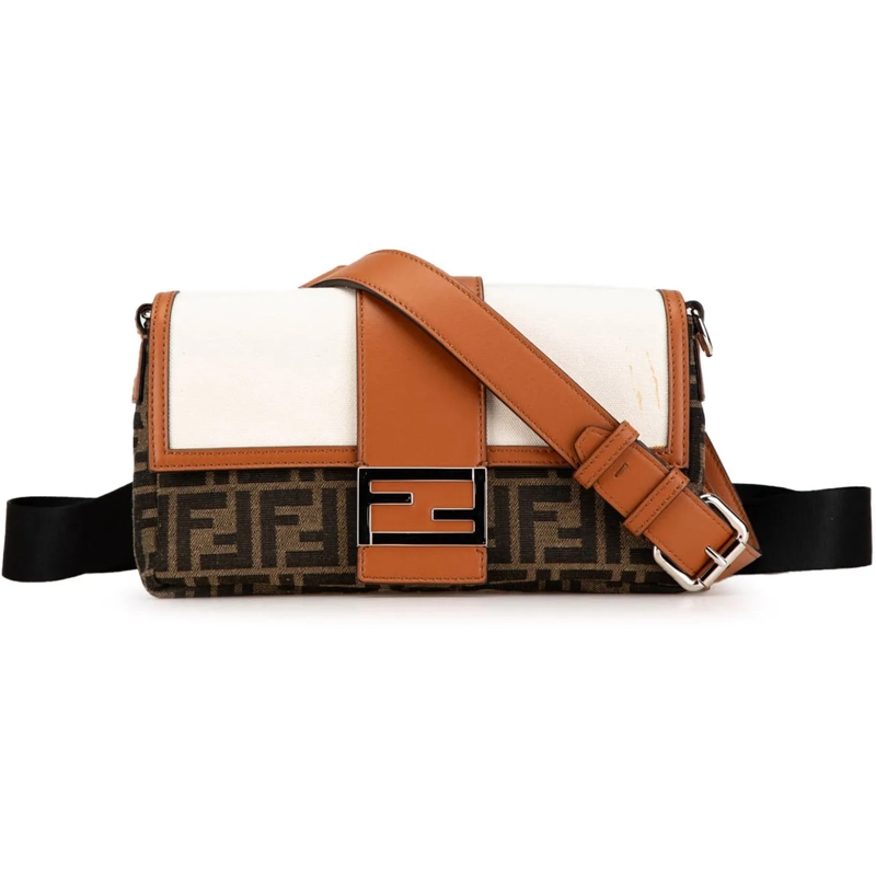 Fendi Schultertasche Zucca Canvas and Leather Convertible Baguette braun