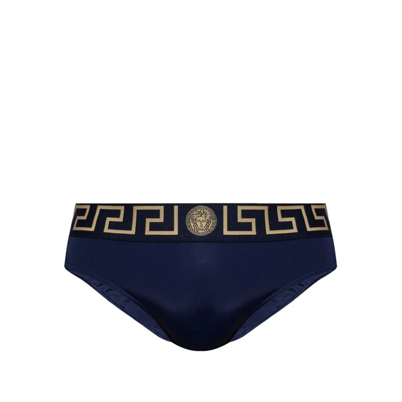 Versace  Navy Blue Stretch Cotton Swim Briefs Black