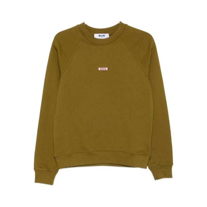 MSGM  Relaxed-Fit Green Cotton Sweatshirt With Subtle Lo Brown