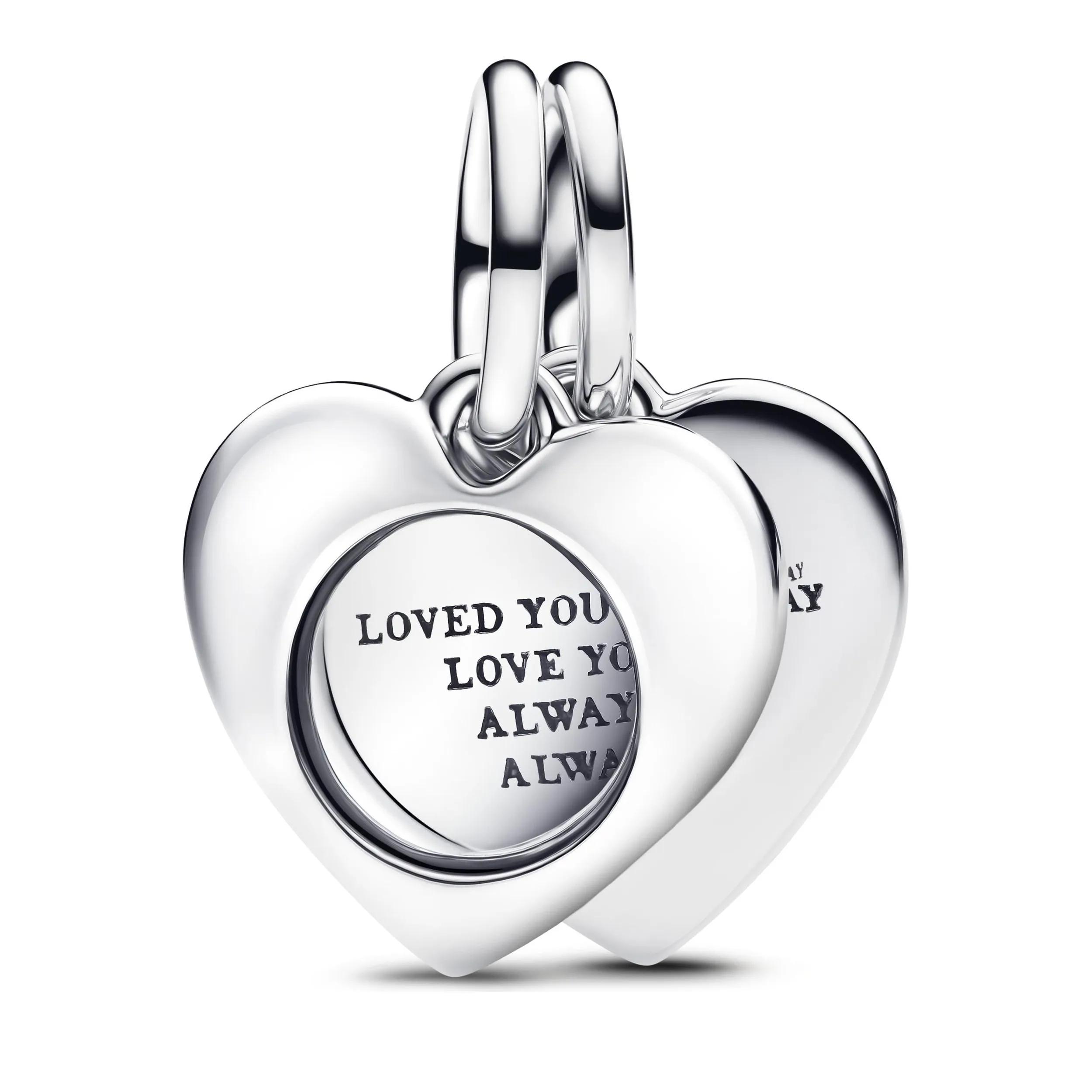 Pandora Women's Silver Pendants & Charms - Engravable Heart Double Dangle - Pendants & Charms For Unisize