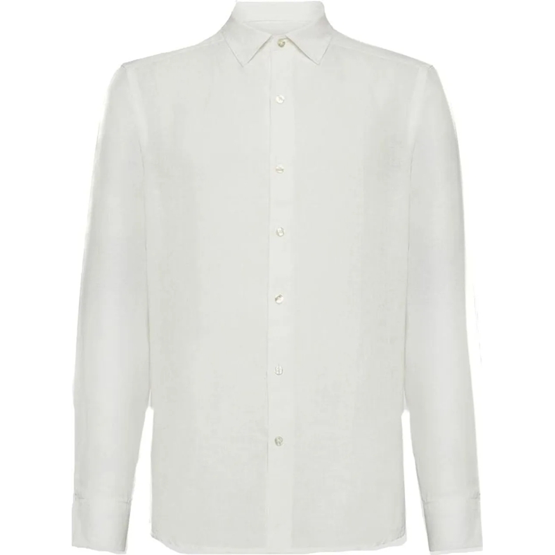Peuterey Chemise Garment-Dyed Linen Slim-Fit Shirt With Italian Col White