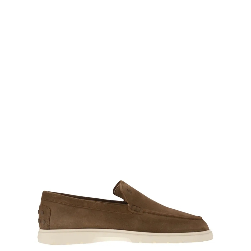 Tod's Mocassin Brown Suede Moccasin Slipper With Embossed Monogra Brown