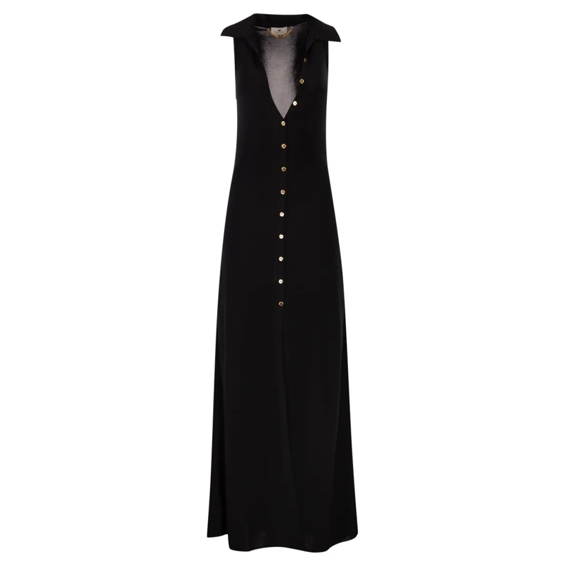 Elisabetta Franchi Midi-jurk Viscose Knit Dress With Distinctive Chain Detail Black