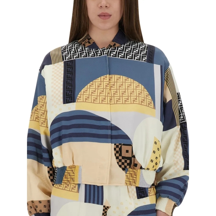 【関税＆送料込み】Fendi Silk Bomber Jacket With Patchwork Fendi Silk Bomber Jacket With Patchwork Print