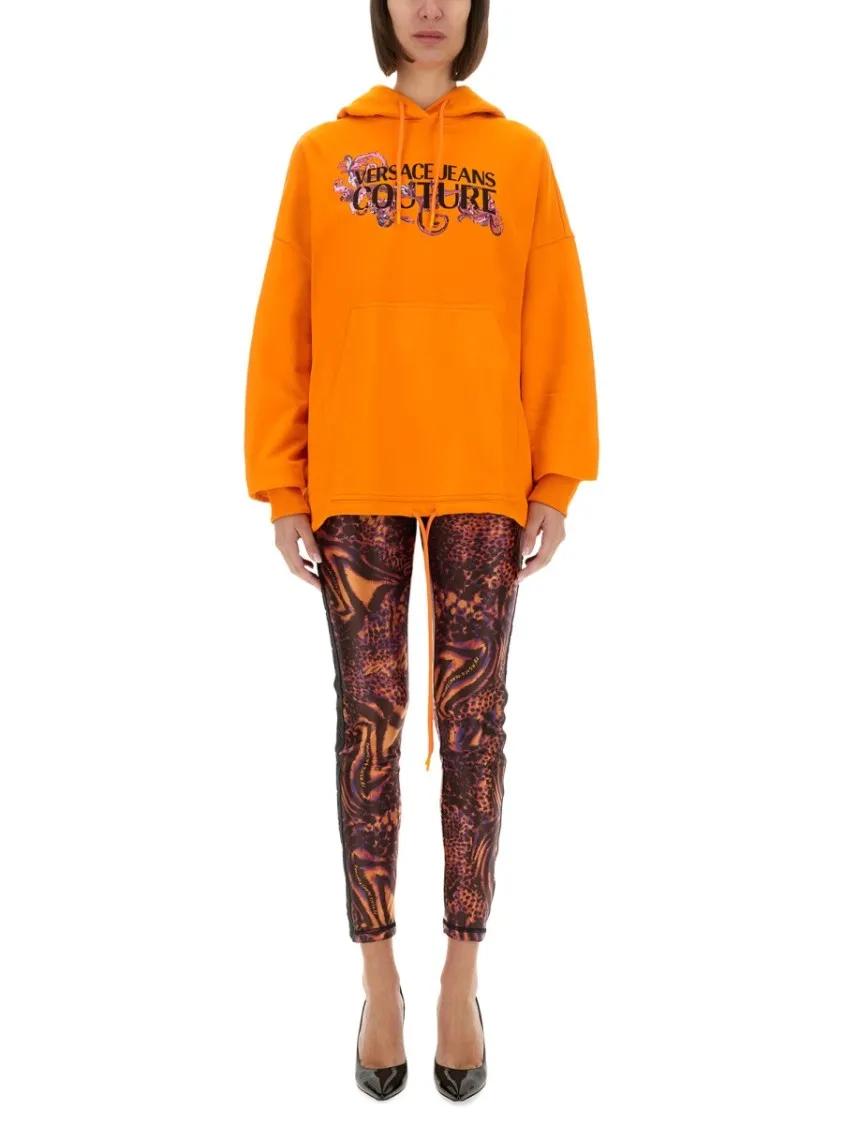 Thumbnail - Versace Jeans Couture - Hoodie With Logo And Crystals - Größe XS - orange