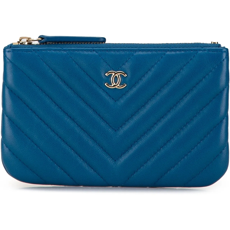 Chanel Necessaire Chevron Lambskin O Case Pouch blau