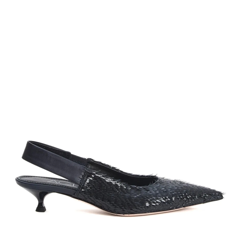 Agl Escarpins Laser-Cut Navy Leather Slingback Shoes Black