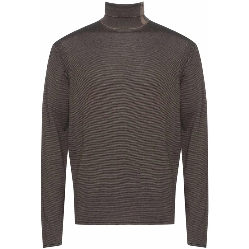 Emporio Armani Pullover Striped rollneck Wallnut braun