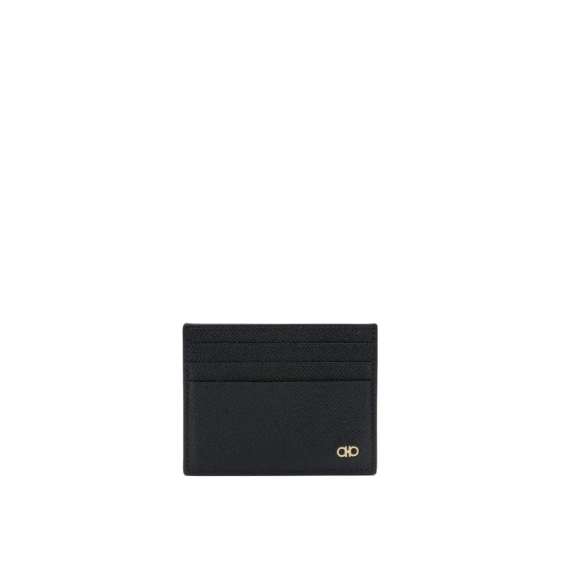 Salvatore Ferragamo Porte-monnaie Textured Leather Wallet With Elegant Gold-Tone Acc Black