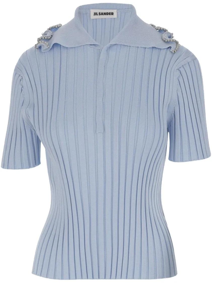 Tシャツ・カットソー Jil Sander Ruffle Flounce Polo Shirt In Viscose Blend Jil Sander | Tops | Jil Sander Ruffle Flounce Polo Shirt In