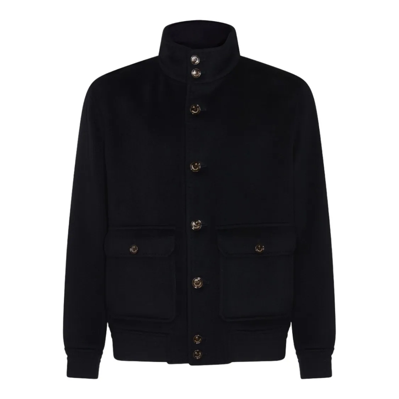 MONTECORE  Structured Black Jacket With High Stand Collar Black