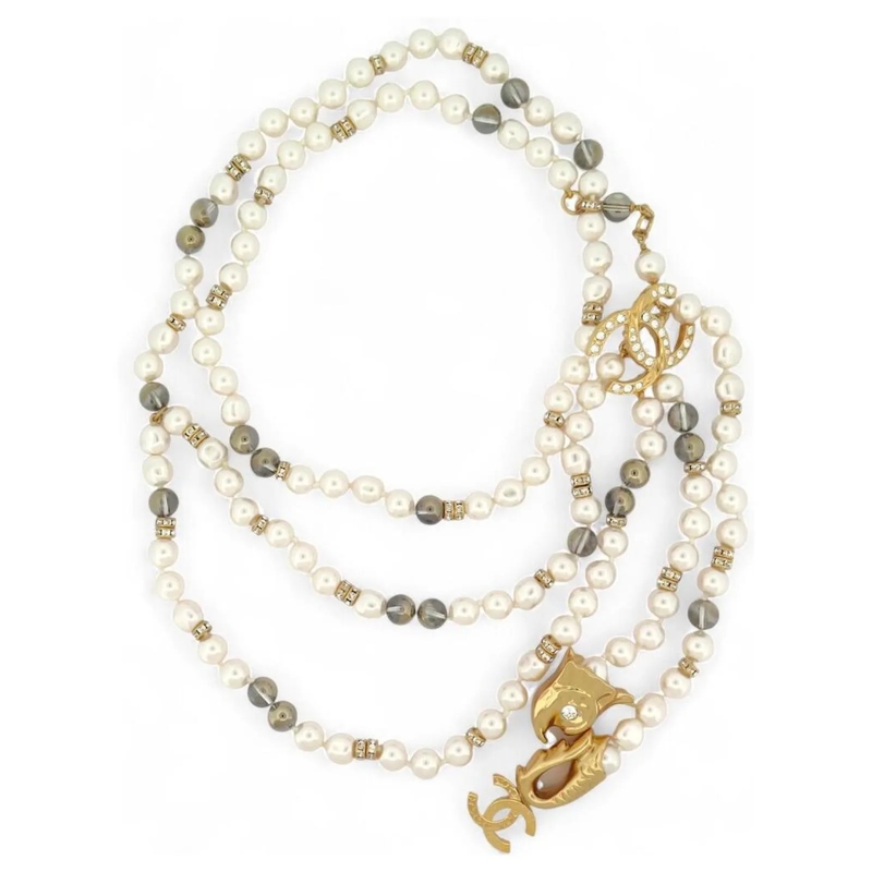 Chanel Mittellange Halskette NEUE CHANEL-HALSKETTE PERLEN & CC-LOGO MEHRSTRÃ„NG gold