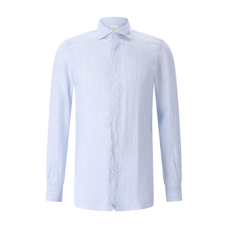 Finamore Hemd Gestreiftes Hemd aus Leinen blau