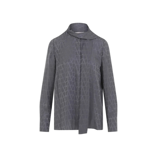 Valentino Chemises Toile Iconographe Grey Silk Shirt Grey