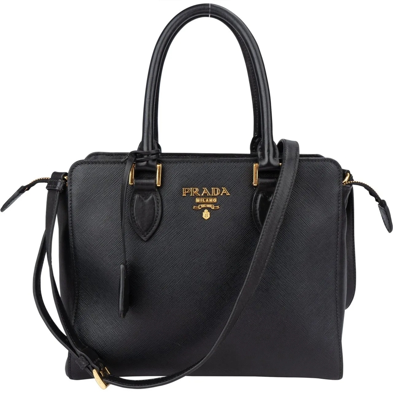 Prada Schultertasche Prada Black Saffiano Leather Vittelo Handbag schwarz