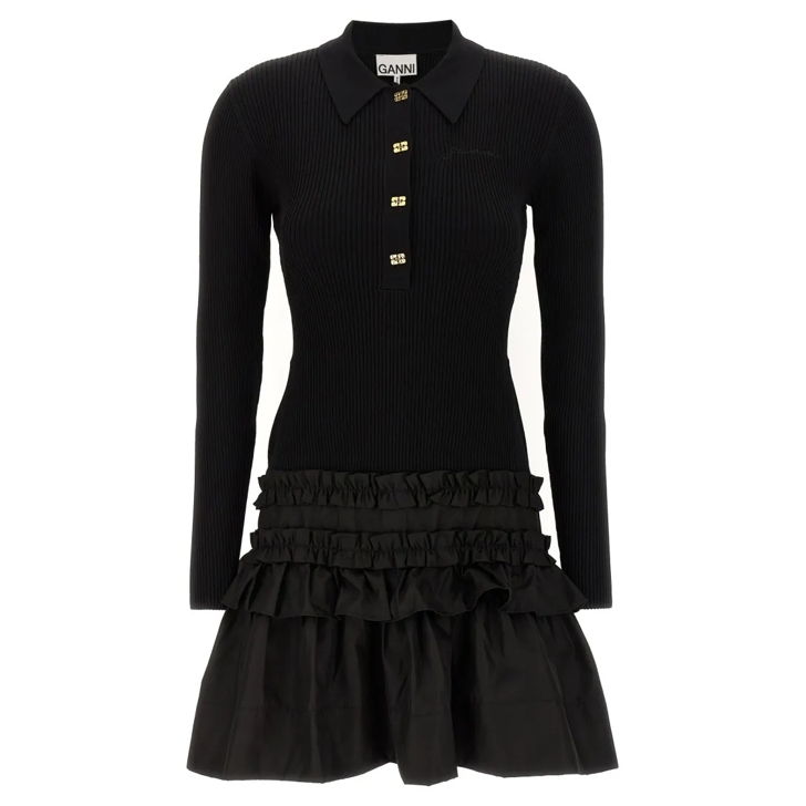 ワンピース Ganni 'Melange Rib Knit Mini' dress GANNI 'Melange Rib Knit Mini' Dress Black | Minikleid