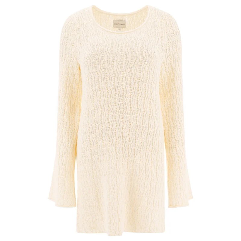 Loulou Studio Mini-jurk Textured White Dress With Long Sleeves Neutrals