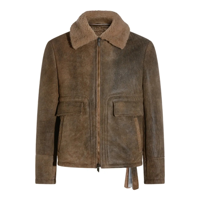 Salvatore Santoro Veste en cuir Structured Suede Jacket With Plush Shearling Colla Grey