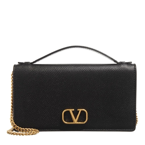 Valentino Garavani V Logo Signature Wallet W/Strap Nero Portemonnee Aan Een Ketting