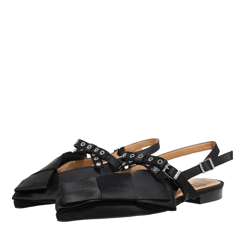 GANNI Ballerinas Big Bow Slingback Ballerina Satin Black