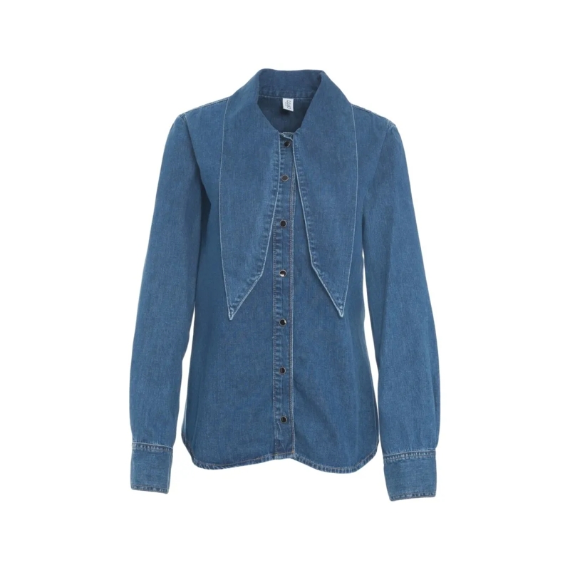 LIU JO Blouse Denim Blouse With Bow Neck Blue