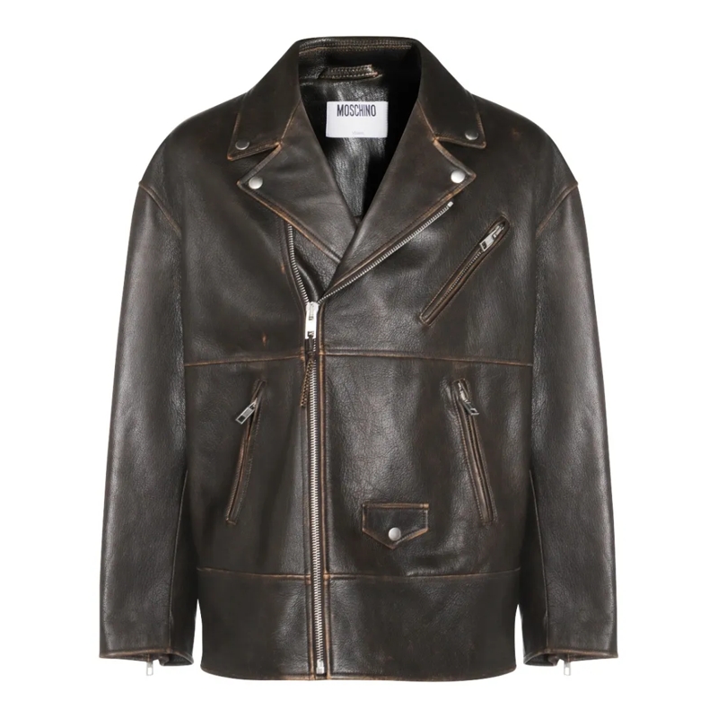 Moschino Leren jas Brown Leather Jacket Brown