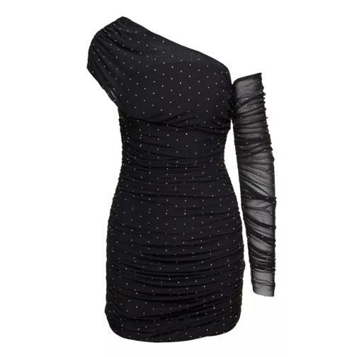 Rotate Mini Black Asymmetric Dress With All-Over Rhinesto Black 