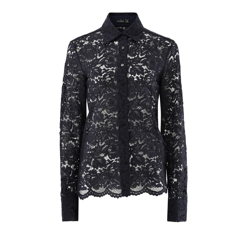 VAN LAACK Bluse Bluse Modern Fit Uni dunkel-blau