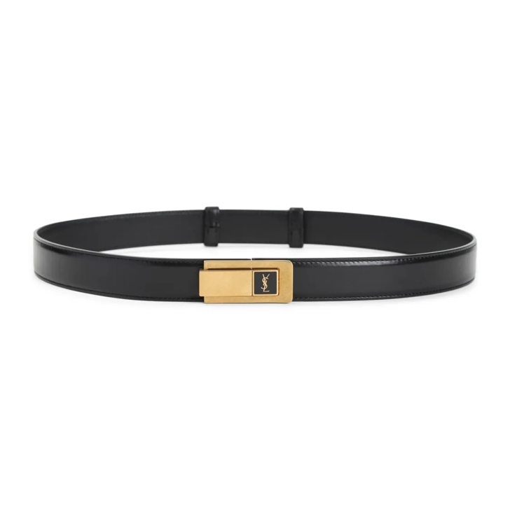 Saint Laurent Black Calf Leather Belt Black Gurtel
