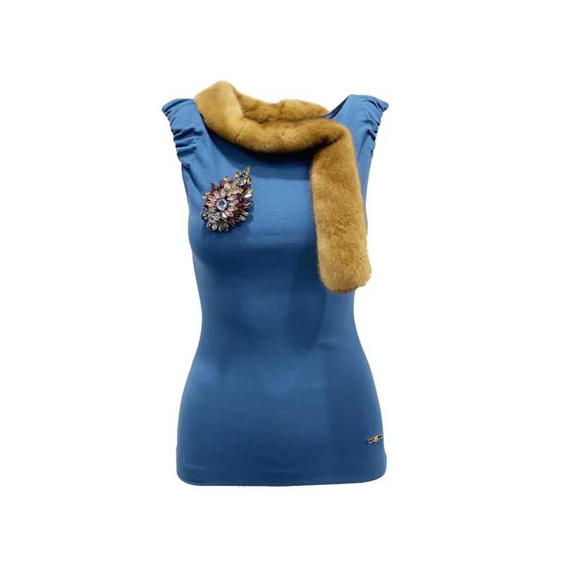 Dsquared2 Blouse Mink Collar Sleeveless Top Blue