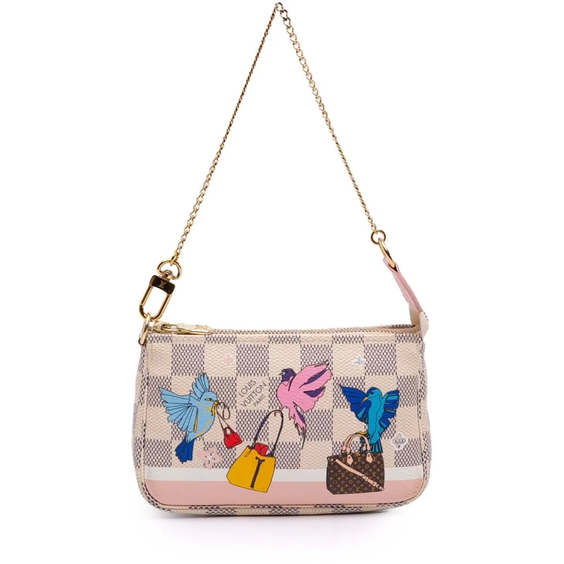 Louis Vuitton Fourre-tout Damier Azur Christmas Birds Mini Pochette Accessoi weiß