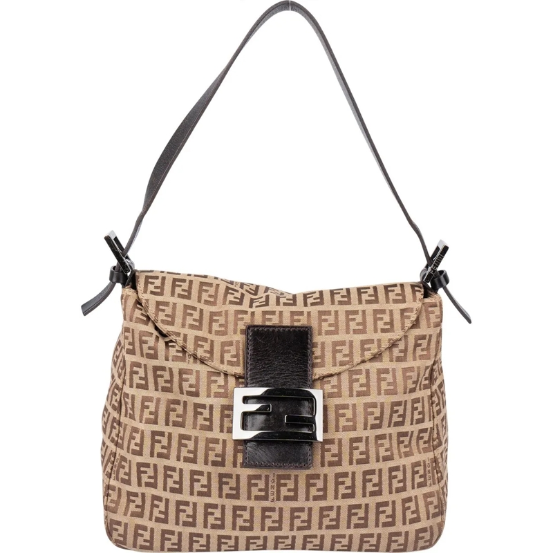Fendi Schultertasche Fendi FF Monogram Baguette Buckle Handbag braun