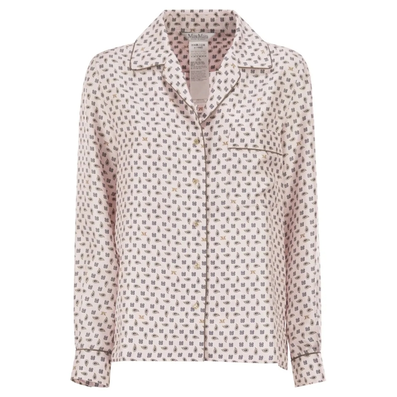 Max Mara Overhemd Mxmdisco - Semi-Fitted Printed Silk Shirt Pink