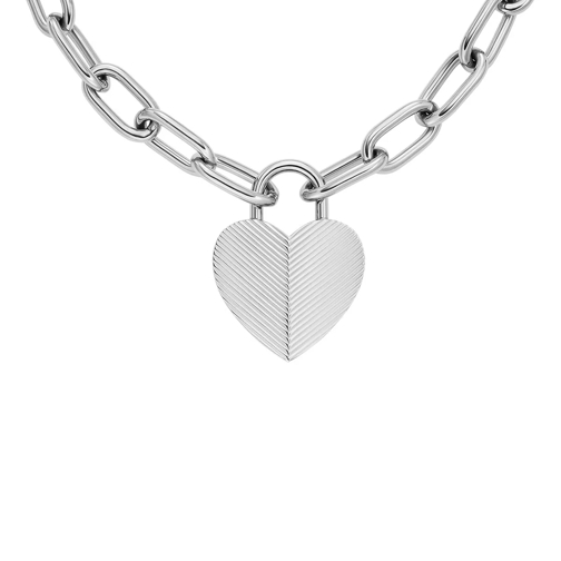 Fossil Harlow Linear Texture Heart Stainless Steel Pendan Silver Mittellange Halskette
