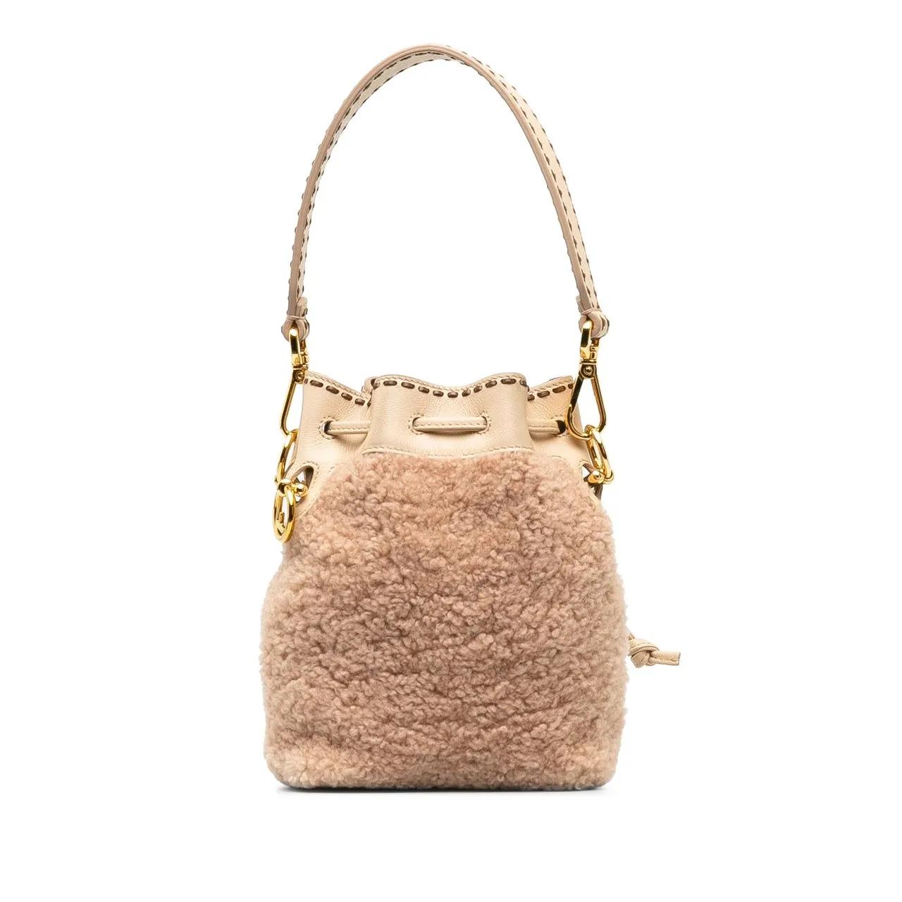 Fendi Hobo bags 2015-2023 Shearling Mini Mon Tresor Bucket Bag in poeder roze