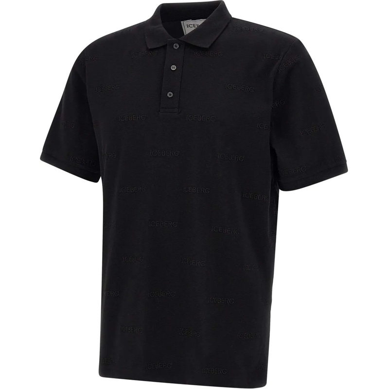 Iceberg T-Shirt Polo shirt with allover logo schwarz