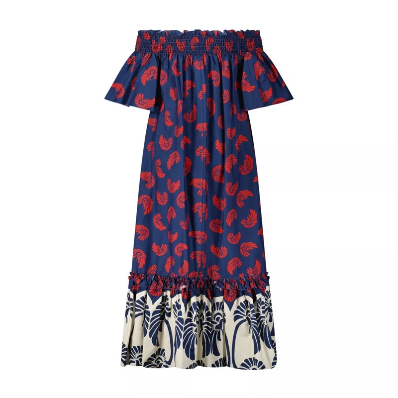 LaDoubleJ  Off-Shoulder Kleid aus Baumwolle Dunkelblau (Image 2)