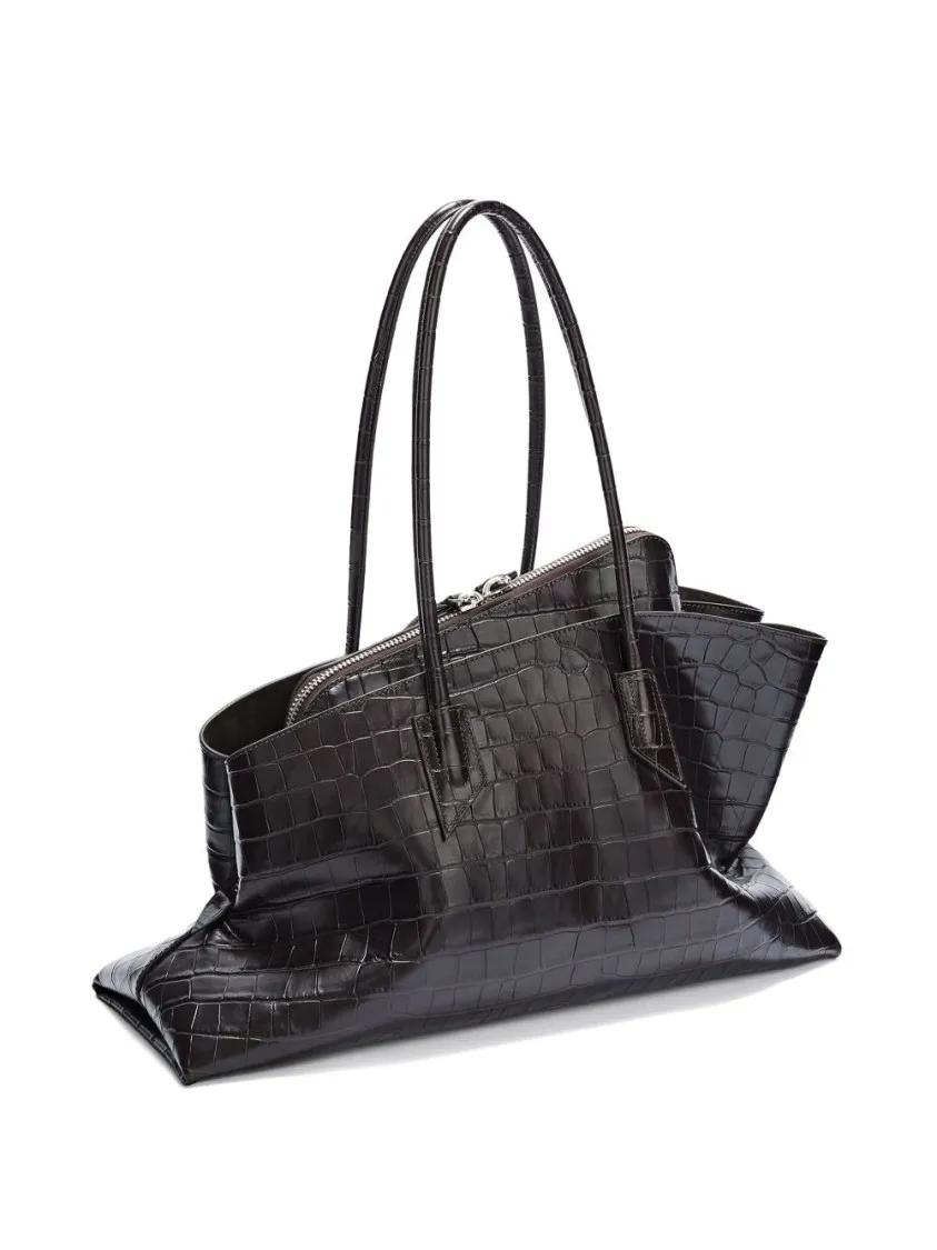 The Attico Shoppers & Totes Structured Crocodile-Effect Brown Bag With Elongat in bruin