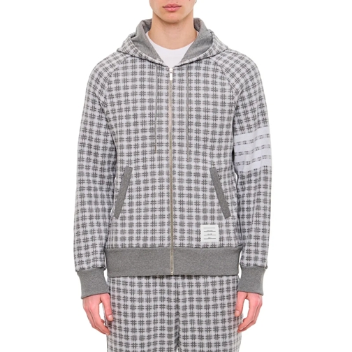 Thom Browne Hoodie 4 Bar Zip Up Cotton Hoodie Grey