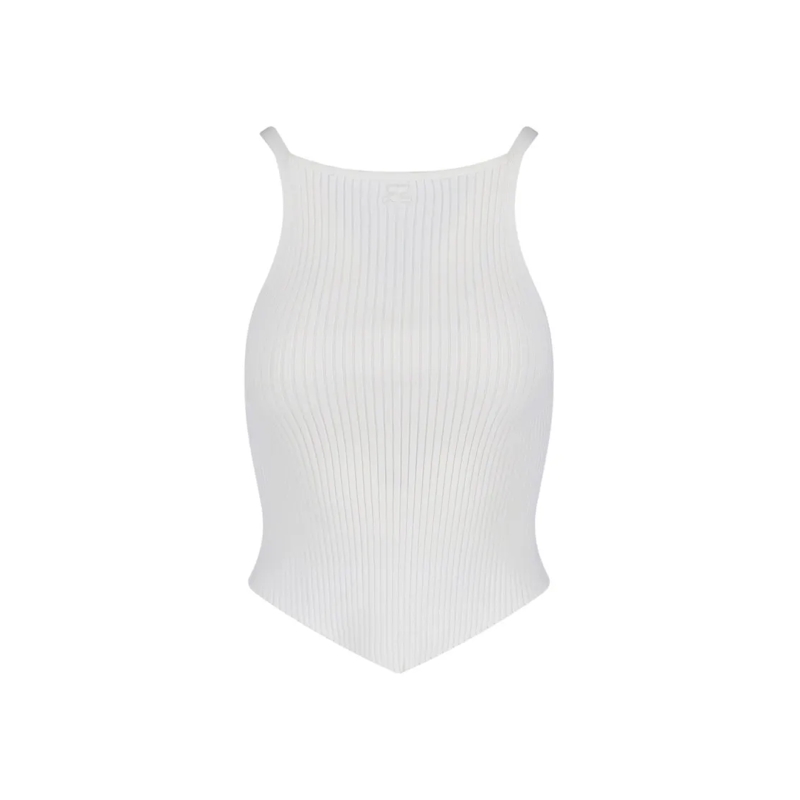 Courrèges Blouse Ribbed White Tank Top With Pointed Hem White
