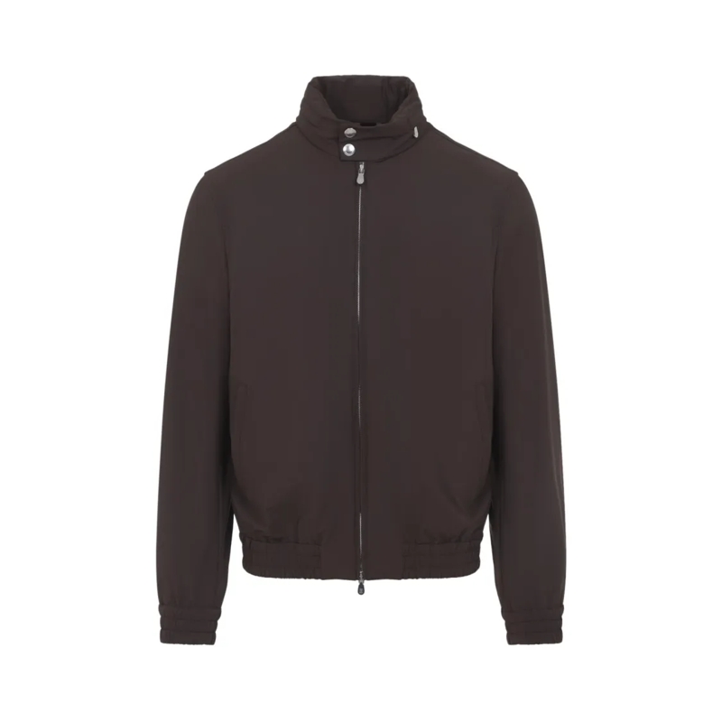 Brunello Cucinelli  Tailored Brown Nylon Jacket With High Collar And Black