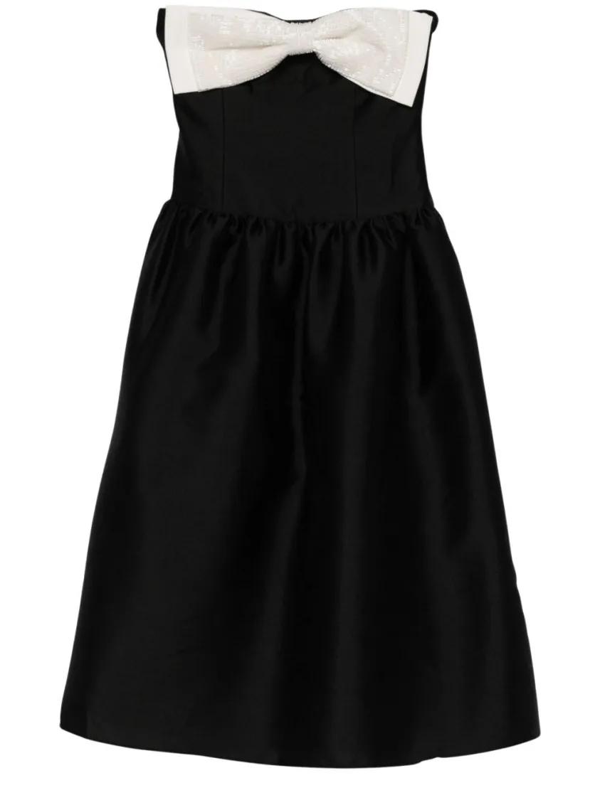 Thumbnail - self-portrait - Taffeta Contrast-Bow Midi Dress - Größe 10 - schwarz