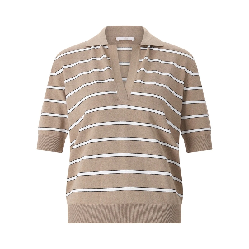 Riani Pullover Gestreiftes Poloshirt braun