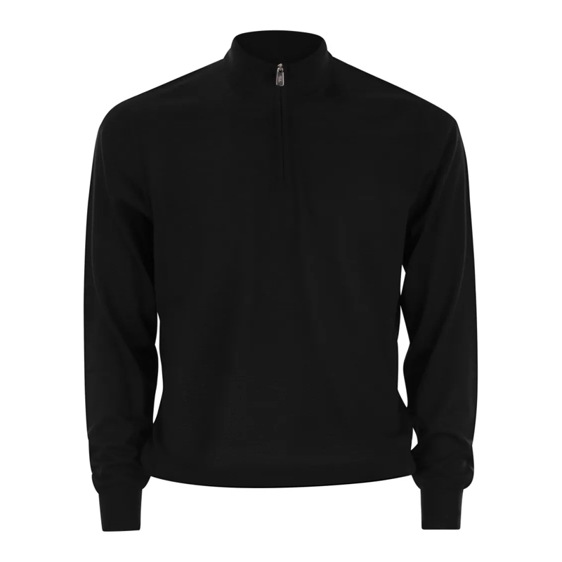 Fedeli Trui Favonio - Superfine Wool Half-Zip Sweater Black