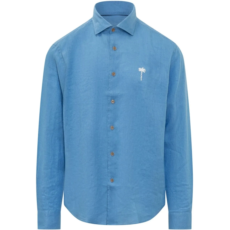 Palm Angels Legeres Oberteil Camicia Regular con Logo sul Petto blau