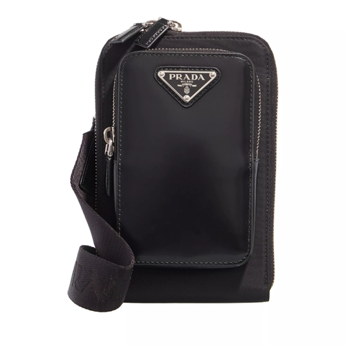 Prada Triangle Logo Zipped Phone Case Black Phone Bag