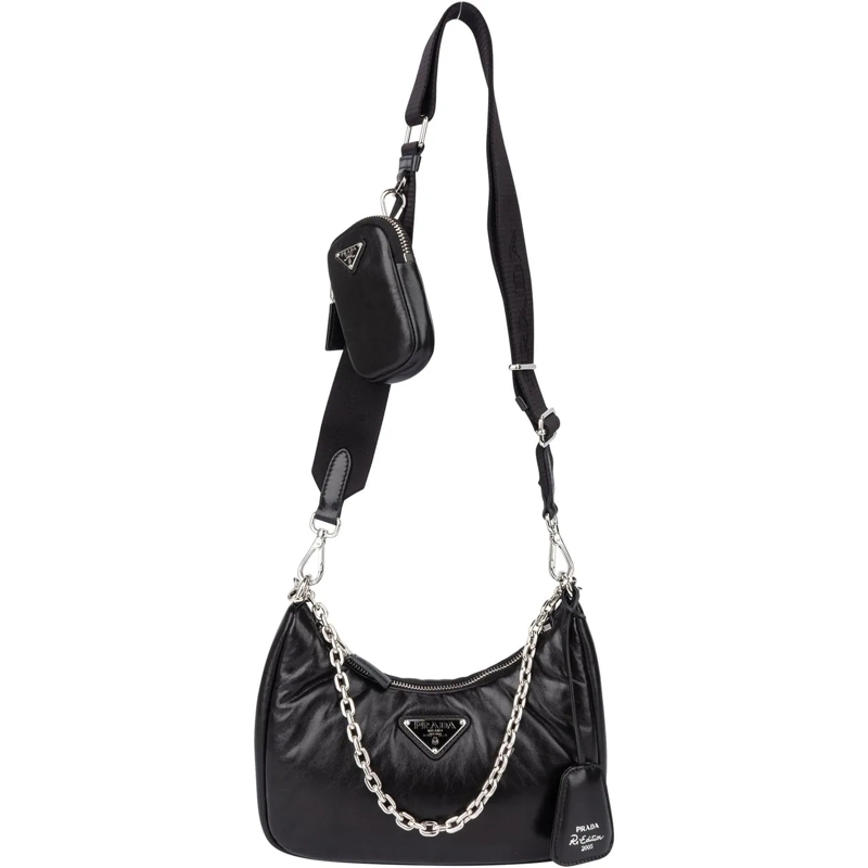 Prada Schultertasche Prada Soft Leather Triangle Re-Edition Crossbody B schwarz
