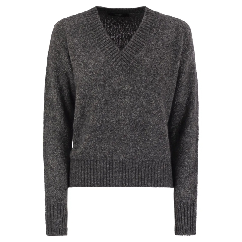Max Mara Pull Visita - V-Neck Sweater In Alpaca And Cotton Grey