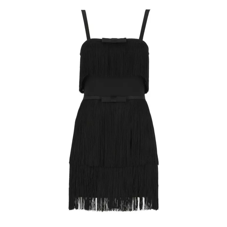 Elisabetta Franchi Dress With Fringes Black