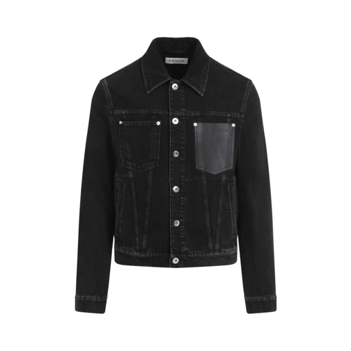 Lanvin Jeans-Jacken Leather Black Detail Cotton Jacket Black